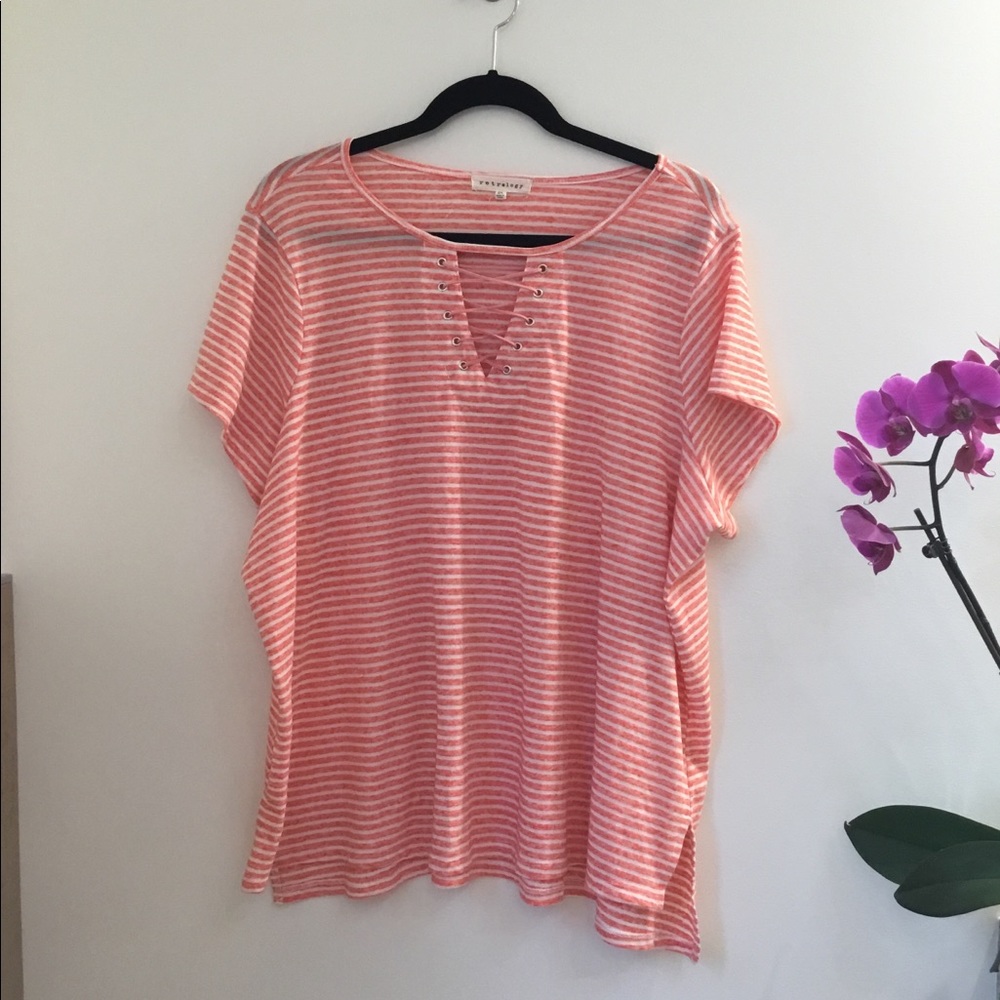 Coral & White stripe casual top